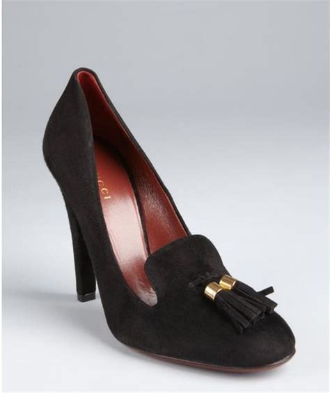 gucci suede tassel heels